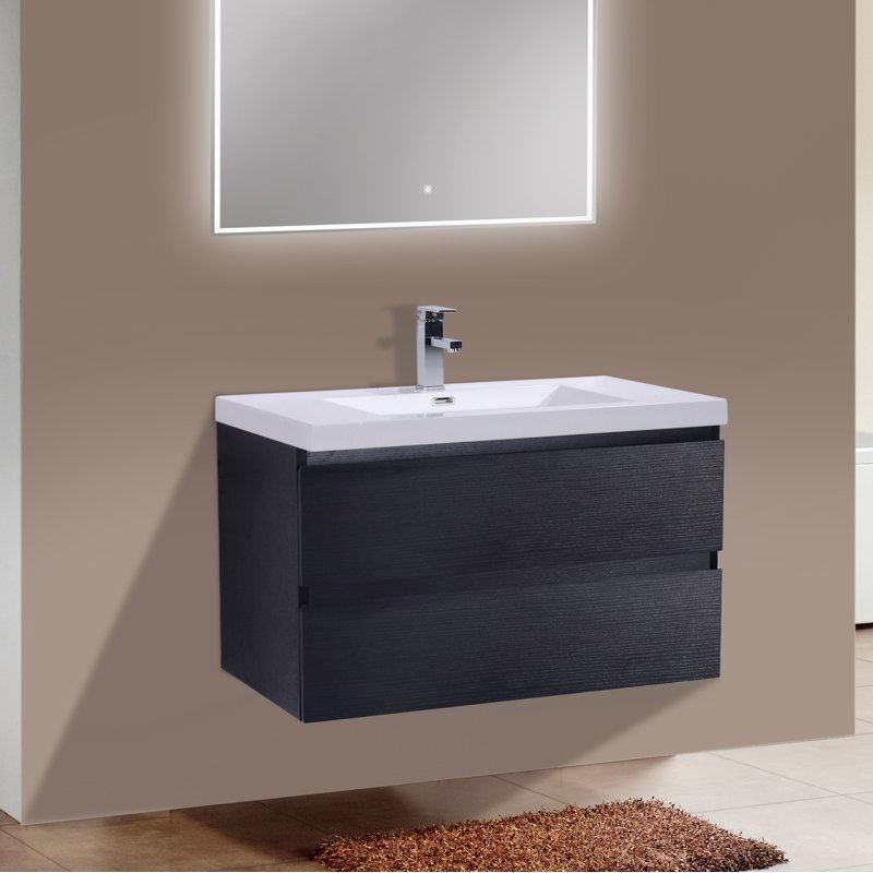 Base de meuble-lavabo simple 36 po fixée au mur seulement, Noir