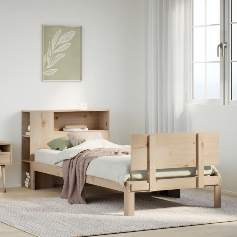 Bookcase Bed Without Mattress Solid Wood Pine, Natural, 81 x 219.5 cm