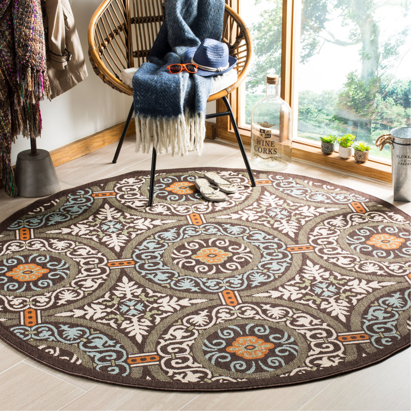 Coucou Performance Oriental Indoor/Outdoor Area Rug, Round 6'7"