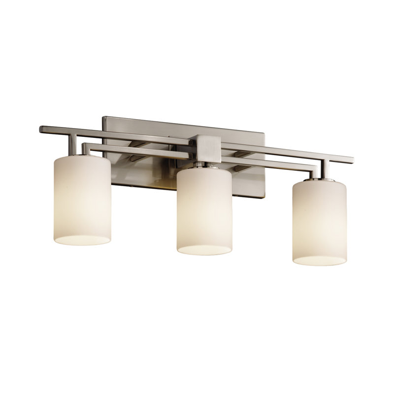 Barre d'éclairage de salle de bain 3 lumières Caroly, Opale, Nickel brossé