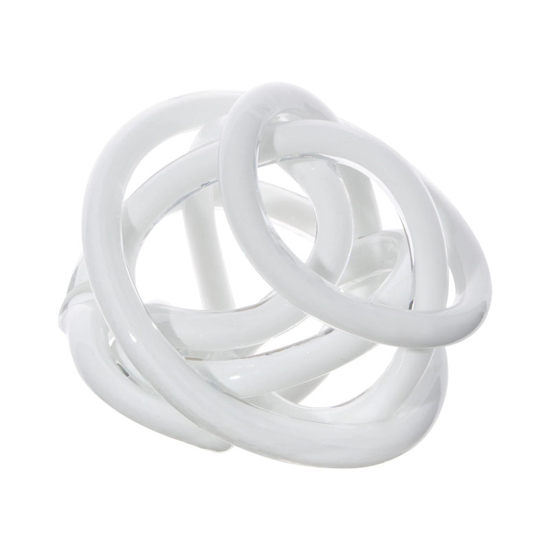 Holliman Decorative Glass Knot Colorful Abstract Decor Piece, 4" H x 4" W x 4" D, White