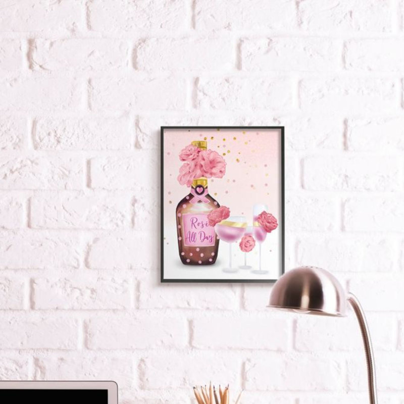 «Rose All Day» avec détails à pois roses par Ziwei Li - reproduction d'art, H 20 po x l 16 po, Giclée encadrée noir minuit