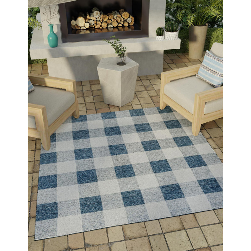 Tapis intérieur / extérieur bleu Borland, Carré 7 pi 10 po