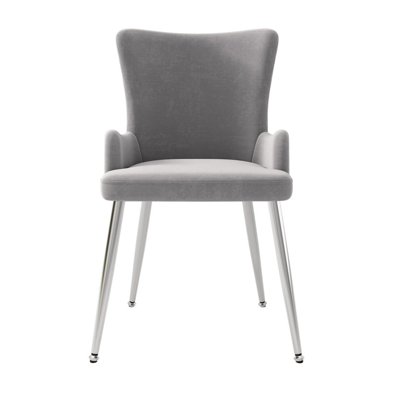 Velvet Upholstered Metal Armchair, Silver, 2, Grey