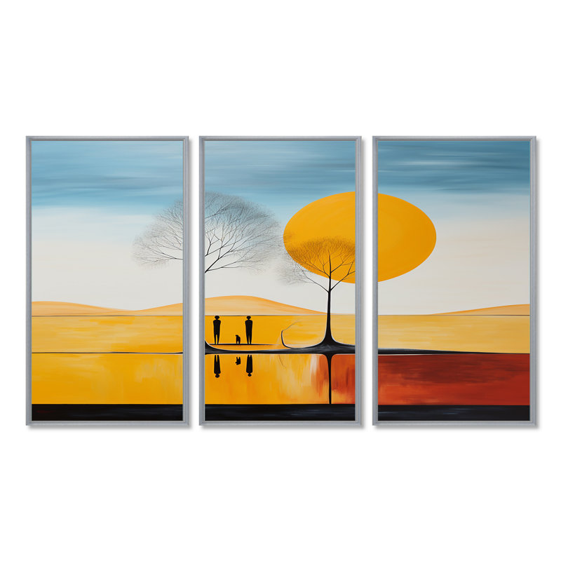 Eliana - Ensemble de reproduction d'art mural paysage abstrait, Encadrement argenté, H 32 po x l 48 po x P 1 po