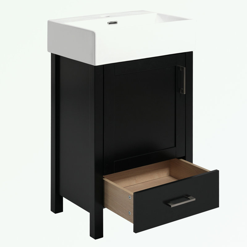 Bathroom Vanity with Ceramic Sink, one door and one Drawer, Black