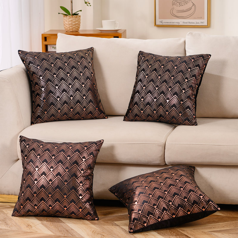 Housse et insert de coussin décoratif en velours Velvet Throw  Pillow Cover with Geometric pattern, 20 po x 20 po, Noir