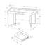 Bureau d'ordinateur moderne pour la maison, l 48 po en stratifié blanc avec pieds en métal gris, rangement pour ordinateur portable et tablettes, travail contemporain efficace, style ouvert à la maison-1705744218
