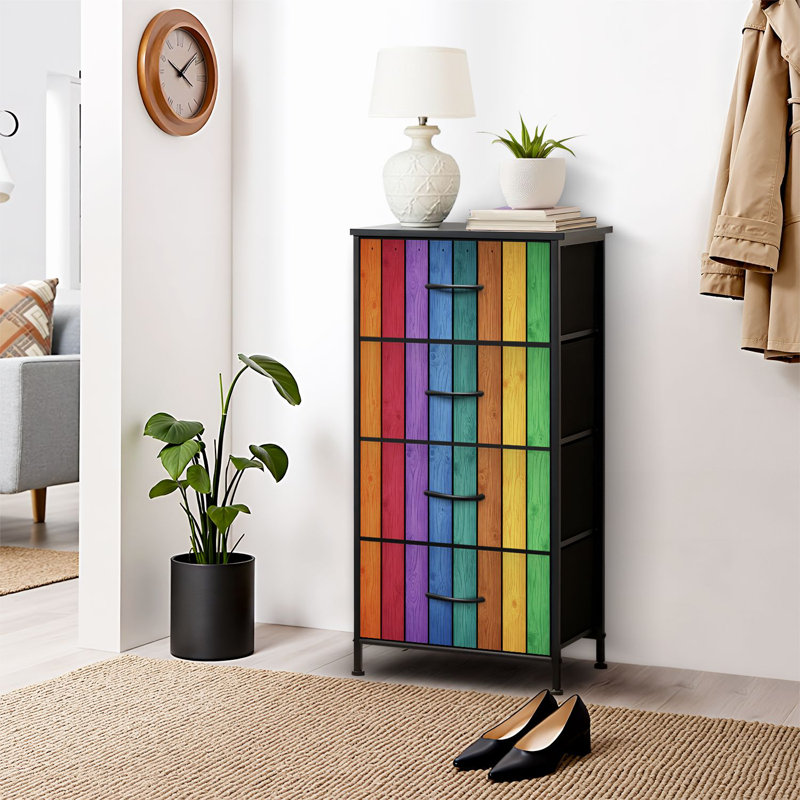4 Drawer Dresser for Bedroom, Narrow Chest of Drawers, Wooden Top and Study Iron Frame 18"x37.5"-(WxH)