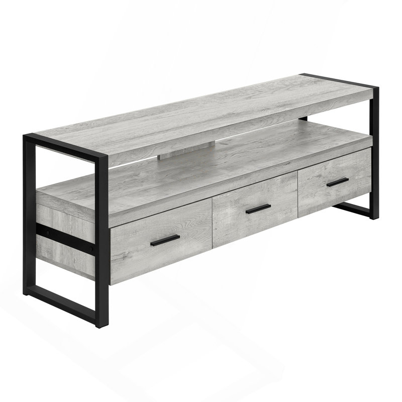 Meuble télé moderne de 60 pouces avec tiroirs de rangement et tablettes ouvertes, design contemporain pour le salon et la chambre à coucher