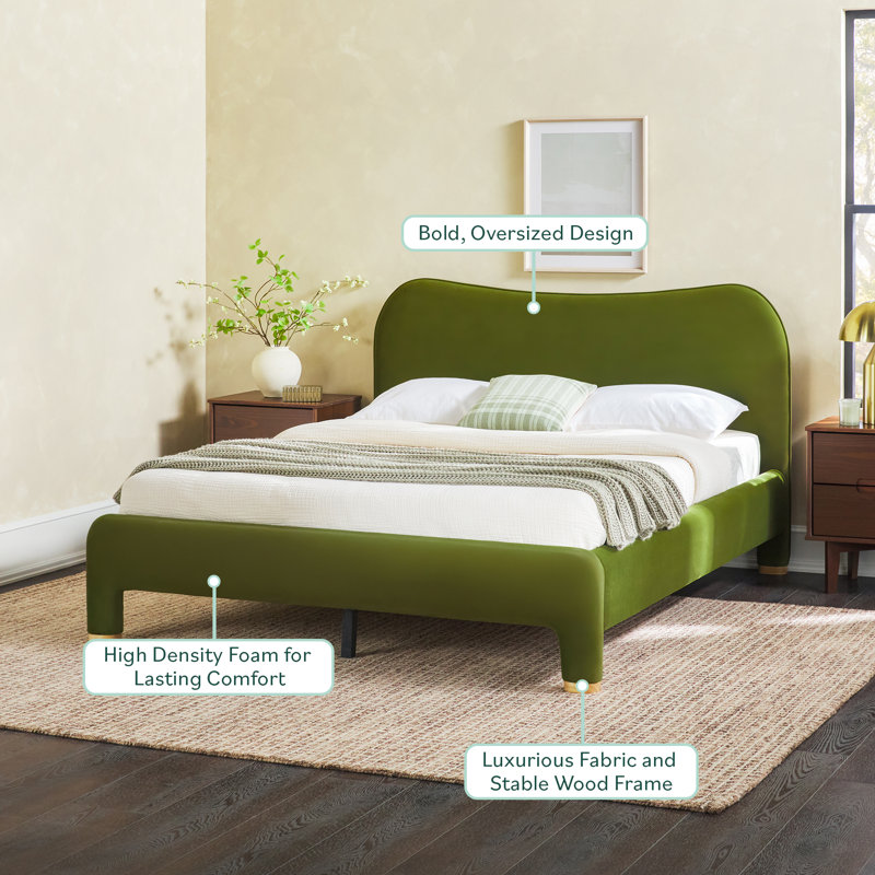 Sitarski Modern Curved Upholstered Bed, Queen, Green