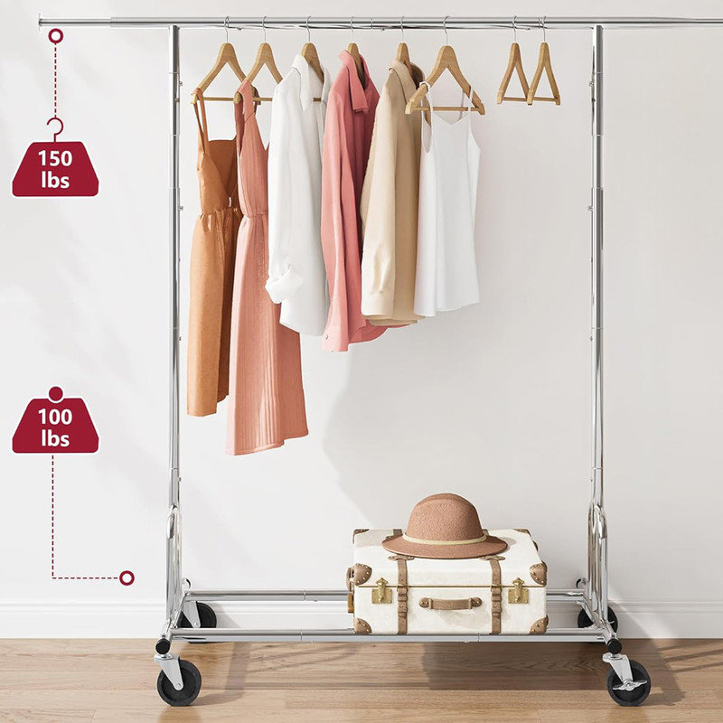 Chrome Heavy Duty Foldable Garment Rack with Wheels