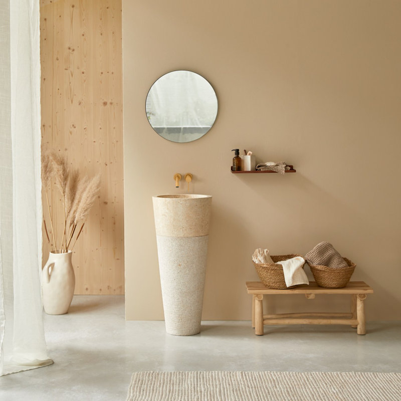 Tikamoon 40 mm L x 40 mm W Marble Round Sink, Koni White