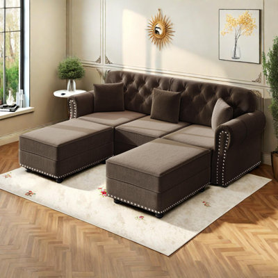 82.6" Velvet Sofa with Nailhead Trim and Rolled Armrests, Mid-Century Modern Chesterfield Sofa