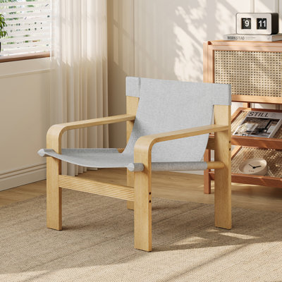 Fauteuil d'appoint Mid-Century détachable et lavable en chêne avec accoudoirs larges et structure en bois massif pour le salon, la chambre à coucher et le balcon (GRIS CLAIR)
