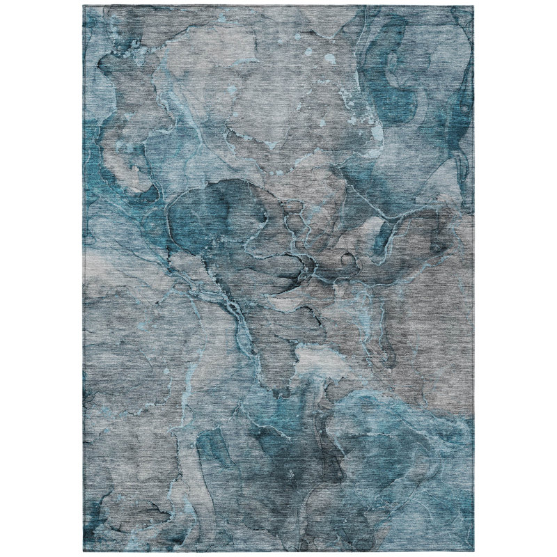 Tapis intérieur / extérieur abstrait bleu sarcelle et bleu marine HomeRoots 8 pi x 10 pi
