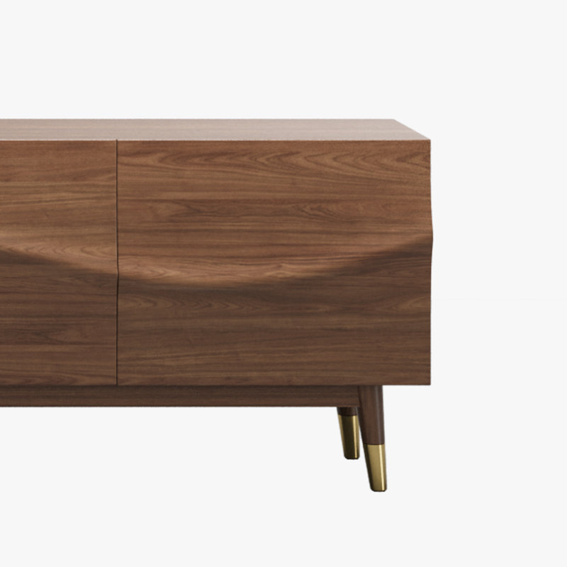 Meuble télé  Mid-Century, console média moderne en bois avec tiroirs, pieds dorés, 94.48"