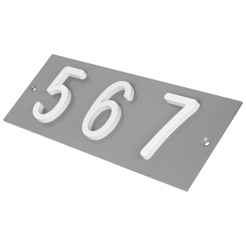 Plaque d'adresse horizontale en aluminium Royal Shade - à 3 chiffres sur mesure, Blanc, Gris, Oui