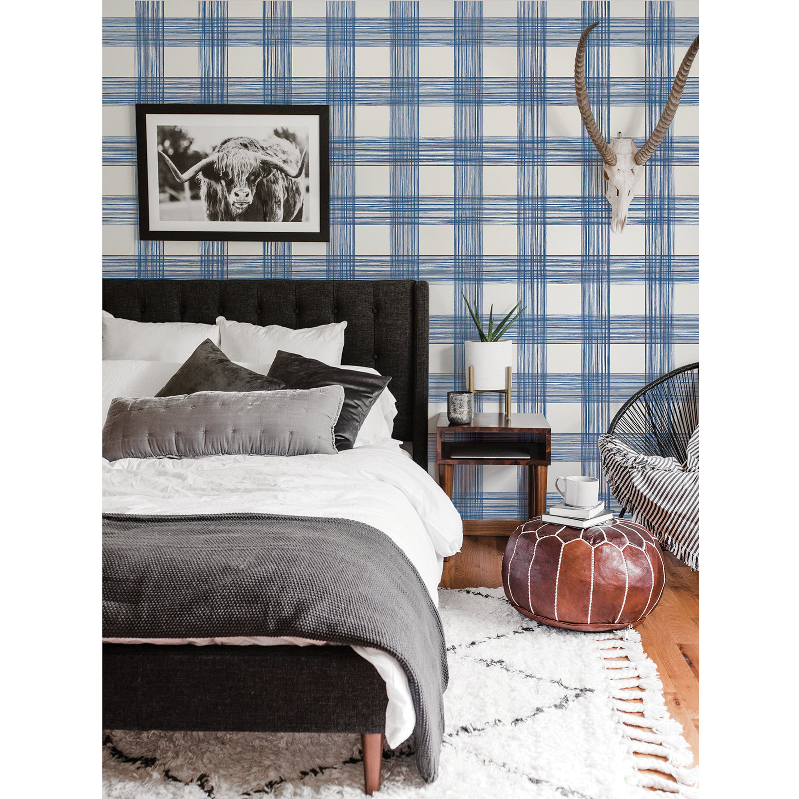 Loy Modern Plaid Wallpaper, Indigo