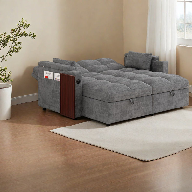 Canapé-lit modulaire moderne en chenille gris avec rangement modulaire moderne pour petite maison