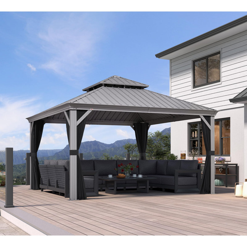 Purple Leaf 13' X 13' Hardtop Aluminum Gazebo With Double Metal Roof Heavy Duty Permanent Gazebo For Patio Deck Lawn Garden All Weather Outdoor Pavilion Gazebos, Light Grey