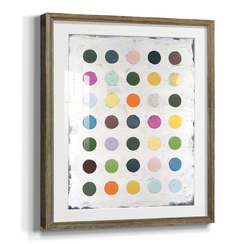 «Chroma Dots I», reproduction encadrée, Papier avec cadre noyer, Blanc