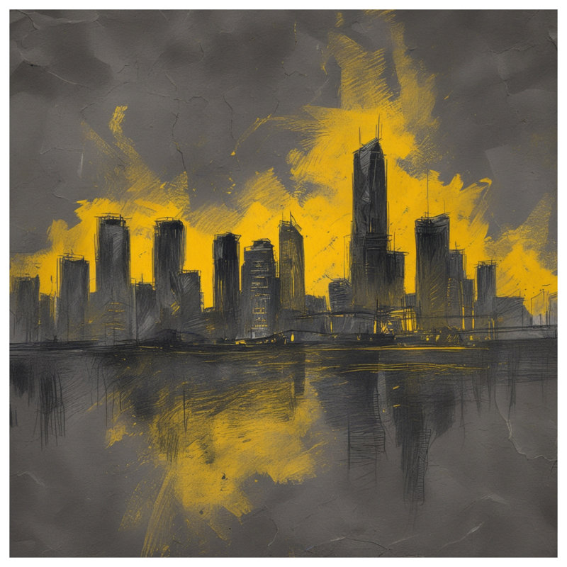 Tapisserie murale jaune paysage urbain, 104 po H x 88 po avec 4 œillets