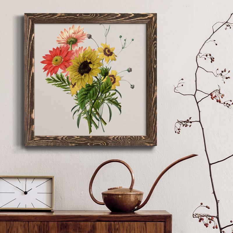 Sunflower Arrangement - Peinture sur toile encadrée, H 17 po x l 17 po x P 1,5 po, Toile avec cadre noyer patiné