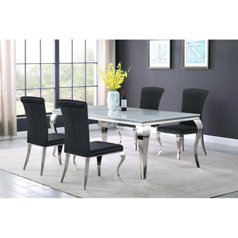 Ensemble de salle à manger rectangulaire 5 pièces 81 po noir et chrome, Blanc