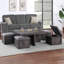 Table basse 38 po en bois rustique avec tabourets de rangement Moseberg