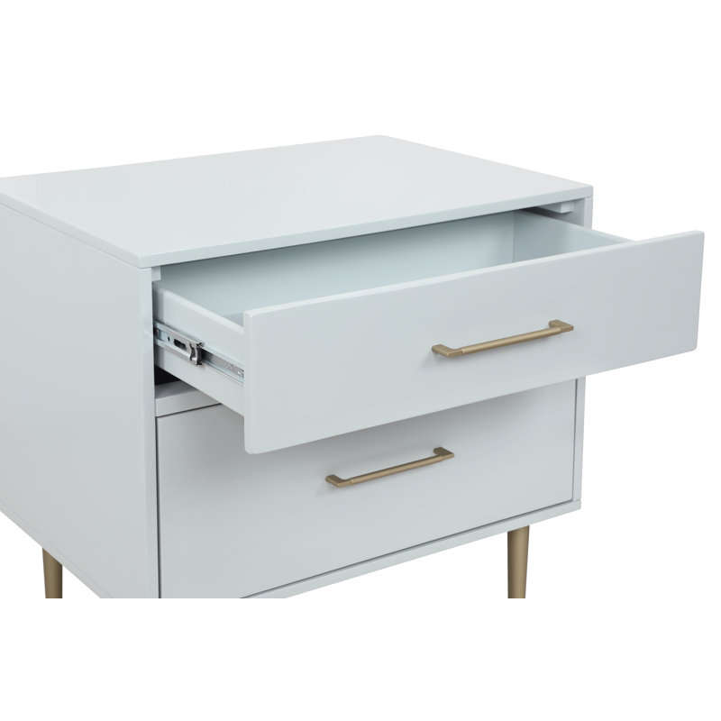 Baugh Glam Two Drawer Nightstand, Light Gray