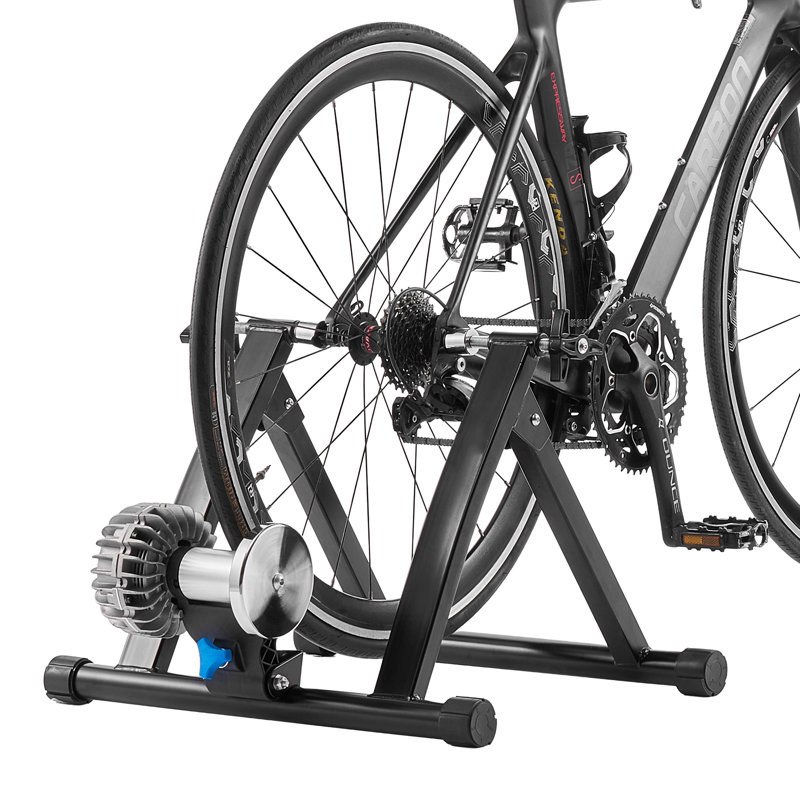 Entraîneur de vélo, roues de 26 à 29 pouces et 700C, support de vélo stationnaire pliable pour vélo d'exercice avec brochette à dégagement rapide et bloc de rehausse de roue avant, convient aux vélos de route, noir