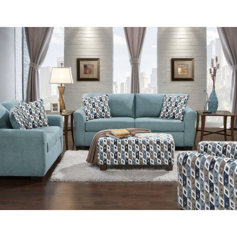 Elinar Upholstered Sofa, 2, Sky Polyester Blend, Navy/Beige Geometric