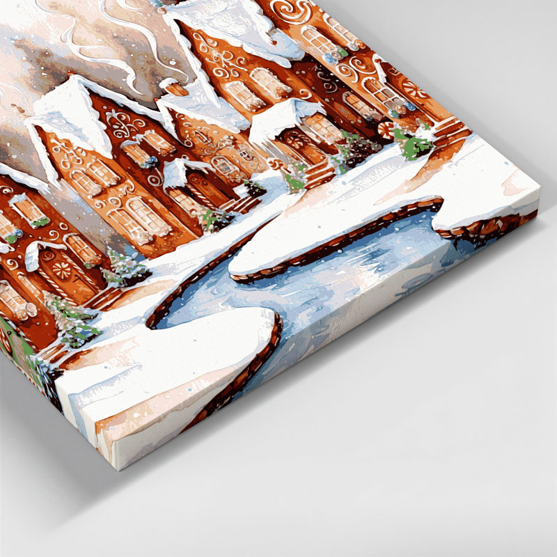 «Desserts Gingerbread house», art mural sur toile grise, H 12 po x l 12 po