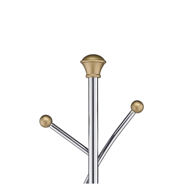 Elegant Chrome and Walnut 6-Hook Coat Rack