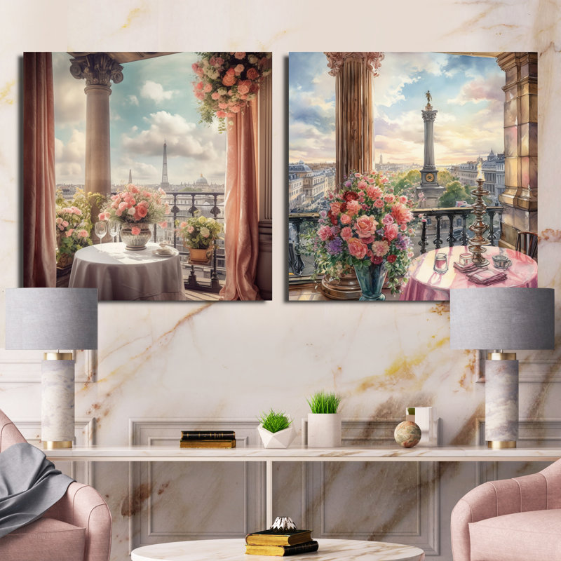 Vue magnifique sur le balcon de Londres - ensemble de 2 collages carrés assortis, Toile tendue, H 36 po x l 73 po