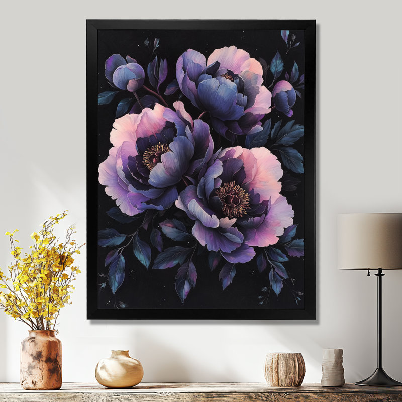 Emodi - décoration murale florale, H 40 po x l 30 po, Noir, noir, noir, noir, Picture Framed