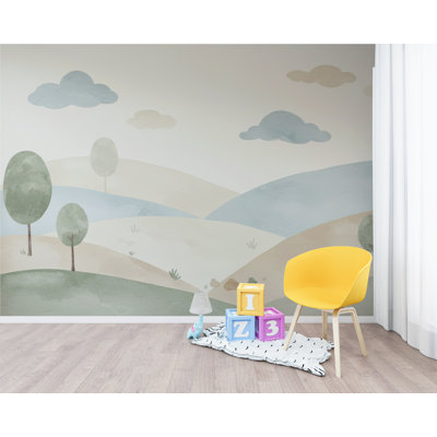 Neutral Nursery Wallpaper Soft Watercolor Hills Wall Mural Gender Neutral Kids Room Wallpaper Minimal Landscape Nursery Decor