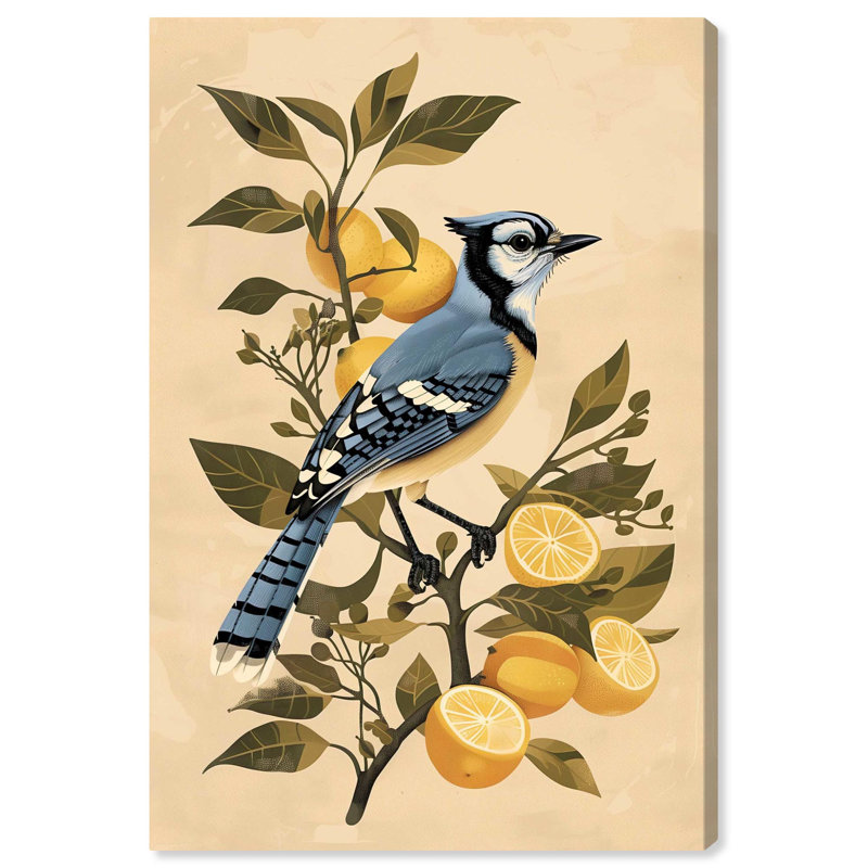Bluejay on Lemon Tree Canvas Retro Japanese Art Print