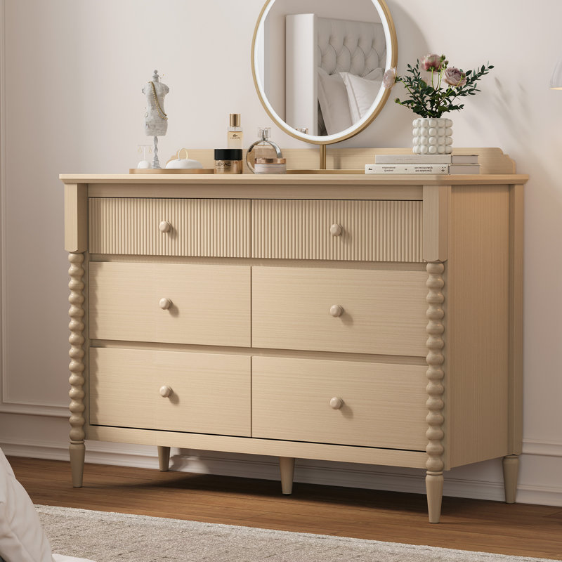 Commode 6 tiroirs avec rangement, large commode pour chambre de bébé, chêne, Oak