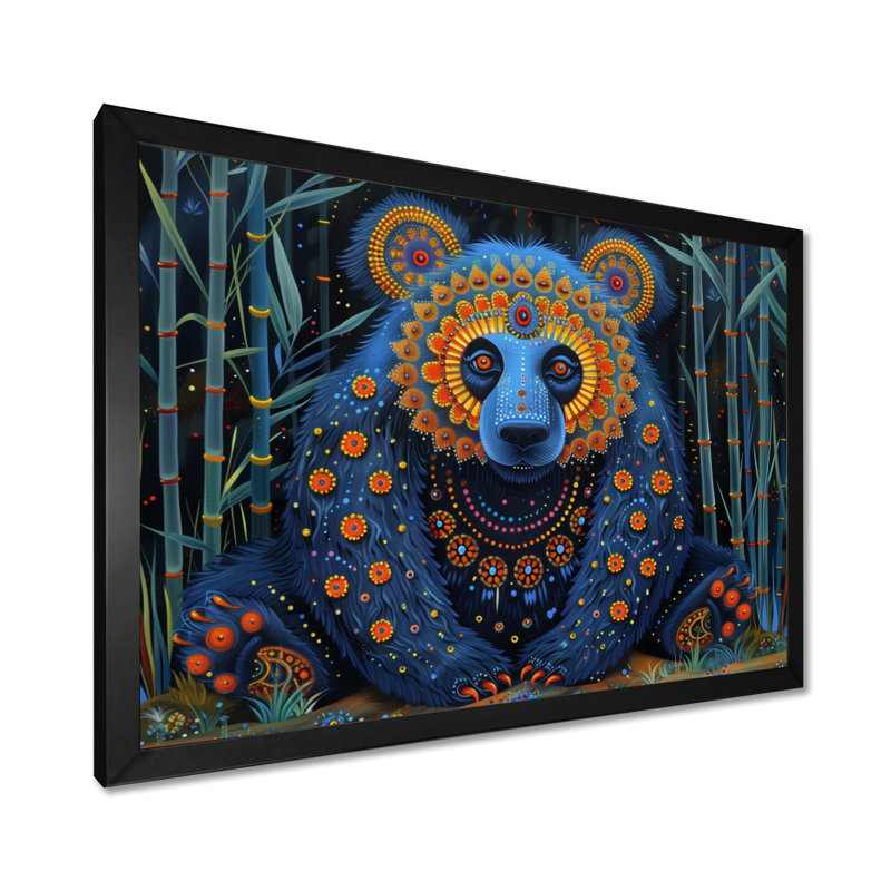 Décoration murale panda bleu bleu, mystique et panda II, Cadre noir, H 34 po x l 44 po