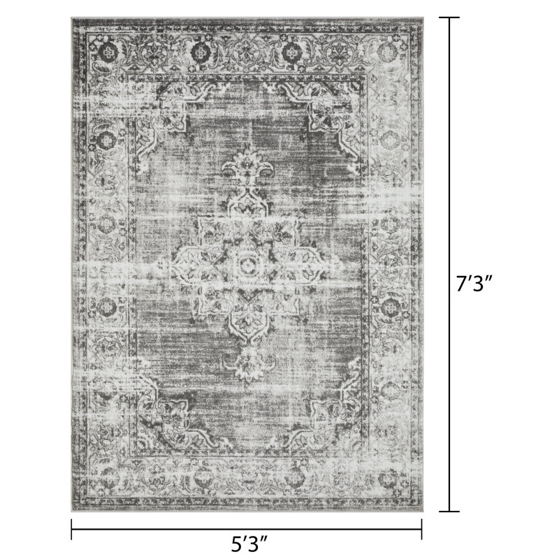 Raghdah Washable Oriental Indoor Rug, Rectangle 5'3" x 7'3"