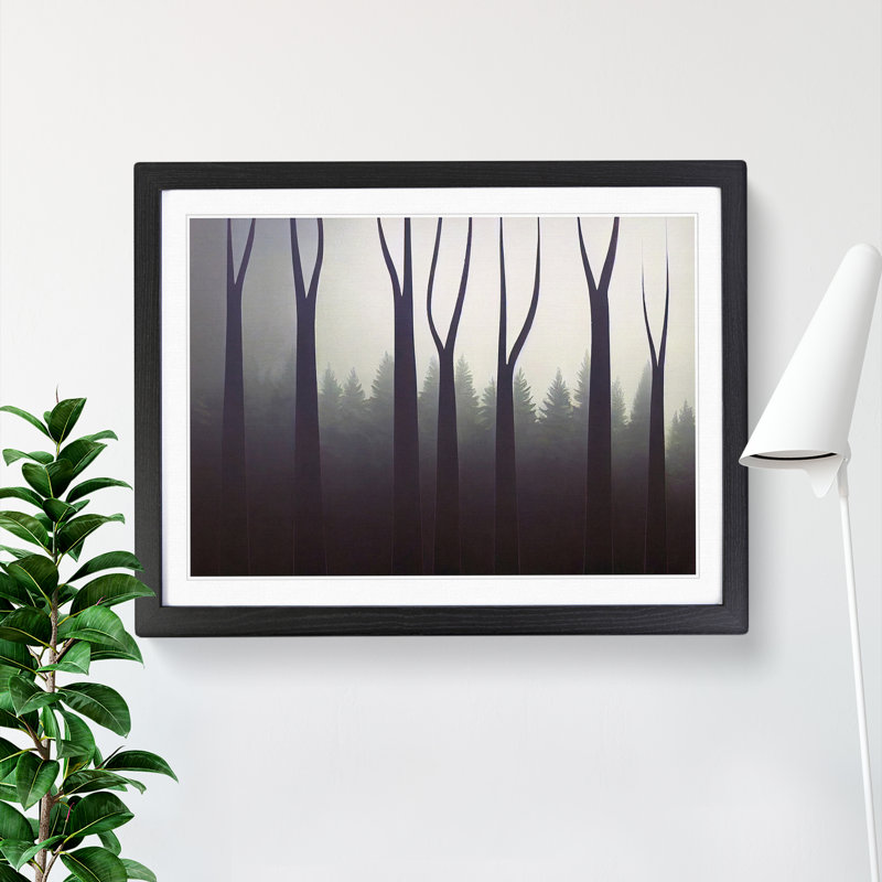 Pine Tree Forest Mist - Single Picture Frame Print, Black Framed, 46cm H x 64cm W x 2cm D