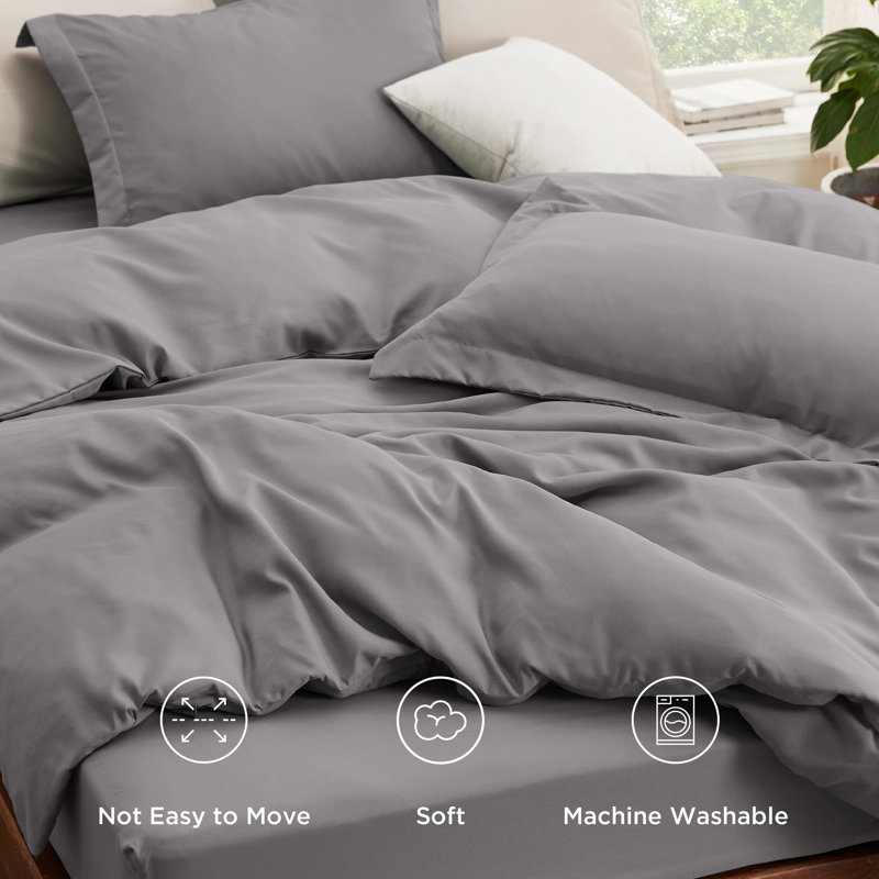 Bedsure Microfiber Duvet Cover with Fitted Sheet- Deep Pocket, Hotel Luxury Soft Double Brushed Bedding Set （Set of 4）, Gray