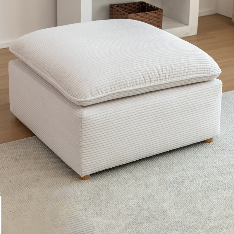 Repose-pieds en velours côtelé avec coussin, Blanc