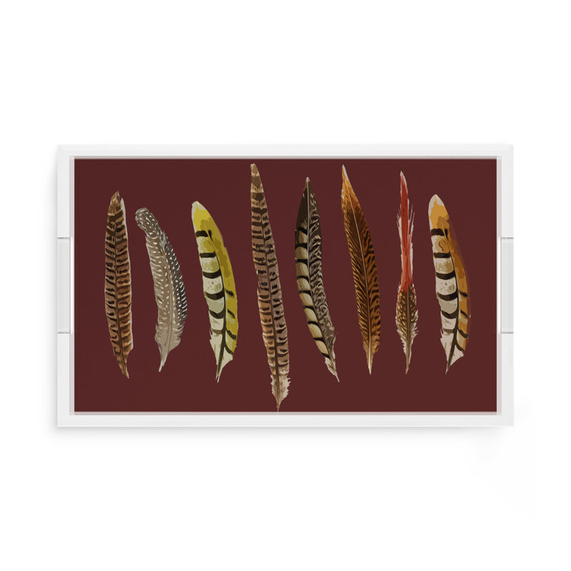 Pheasant Feathers Acrylic Rectangle Decorative Tray, Porto, 17"W x 10.5"D x 2"H