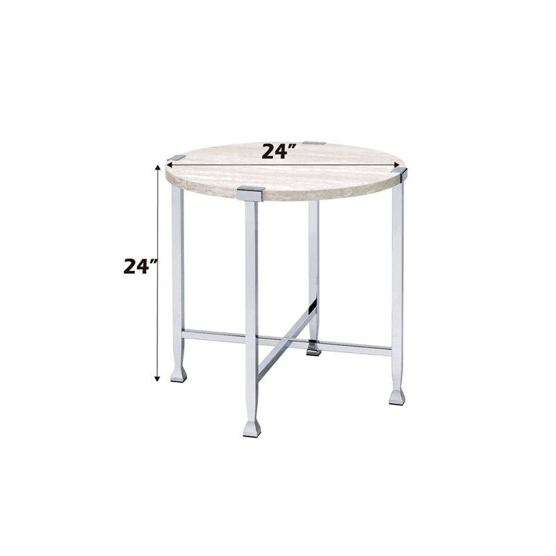 Modern Round Side Table With White Oak Top And Legs, 24 Inches Dimensions, Crossbar Support Base Legs Top, In Size, For Living Room