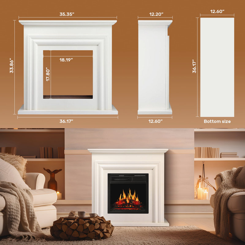  Meuble télé 36,15 po avec foyer électrique indépendant. Télécommande, cinq flammes, Blanc