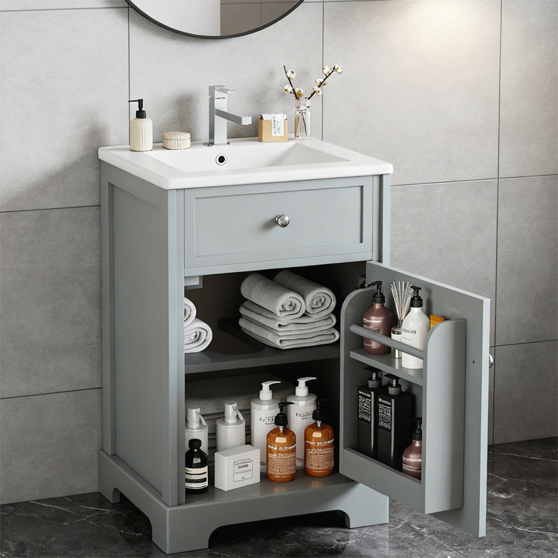 Bathroom Cabinet With Soft Closing Door, Grey