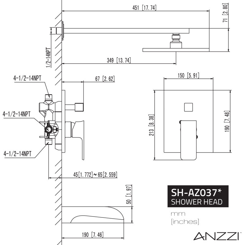 Mezzo Series 1-Handle 1-Spray Tub And Shower Faucet In Matte Black